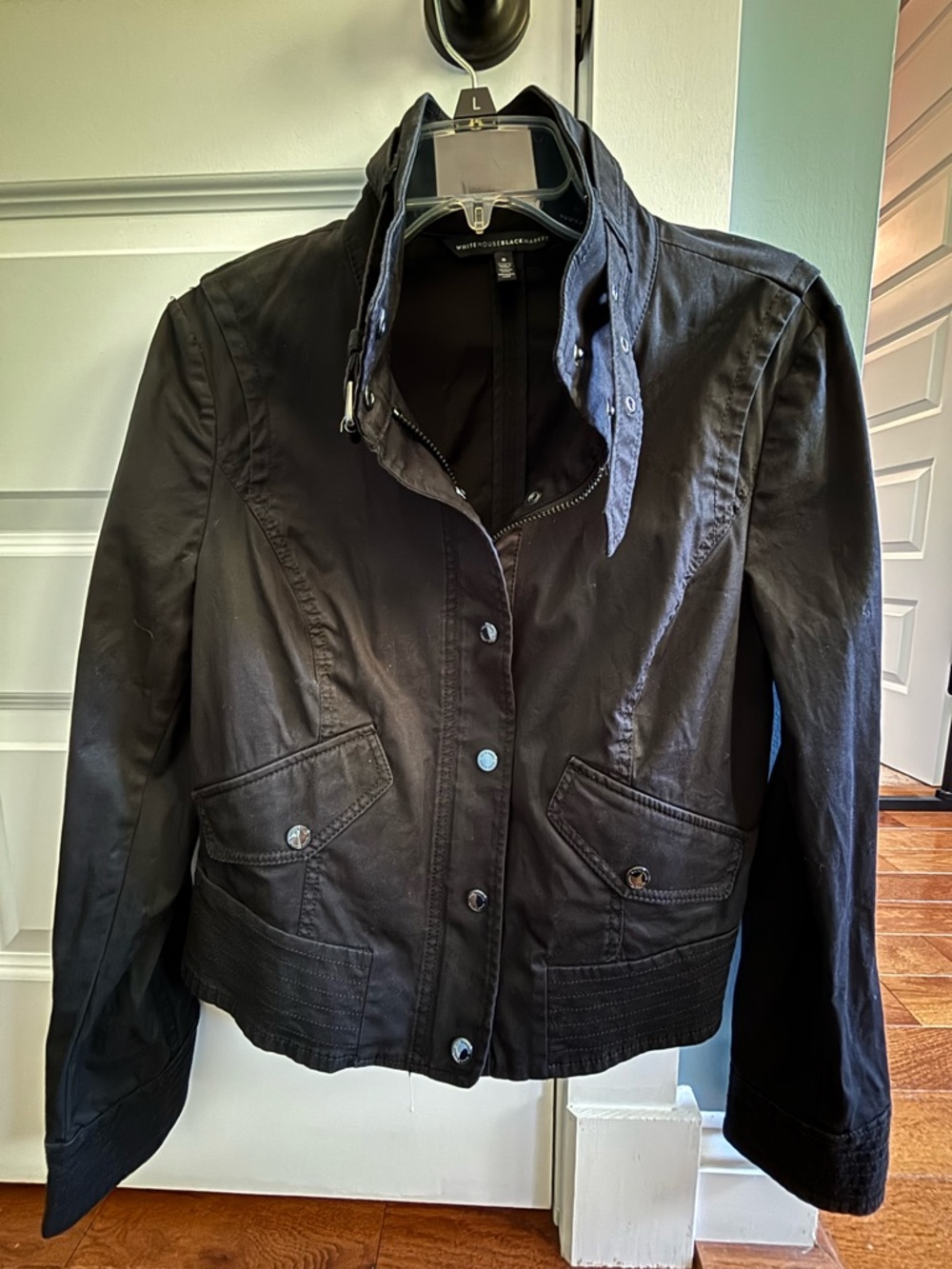 White House Black Market Black Utility Jacket with Stand Collar